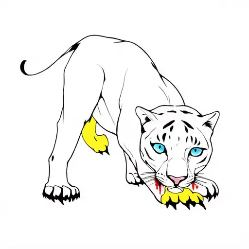 A panther on all fours, blue eyes, slight blood on claws. Tasteful art tattoo. Whole body of the panther maybe yellow ey tattoo design idea
