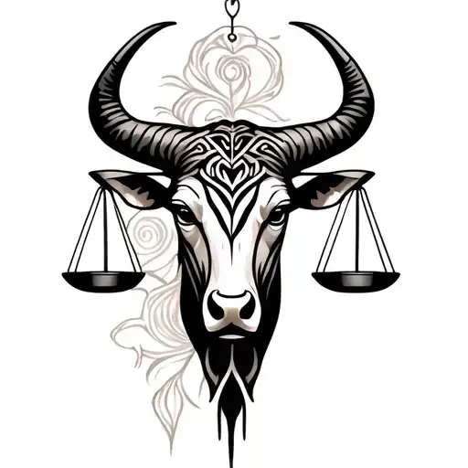 libra scales and beautiful taurus bull tattoo design idea