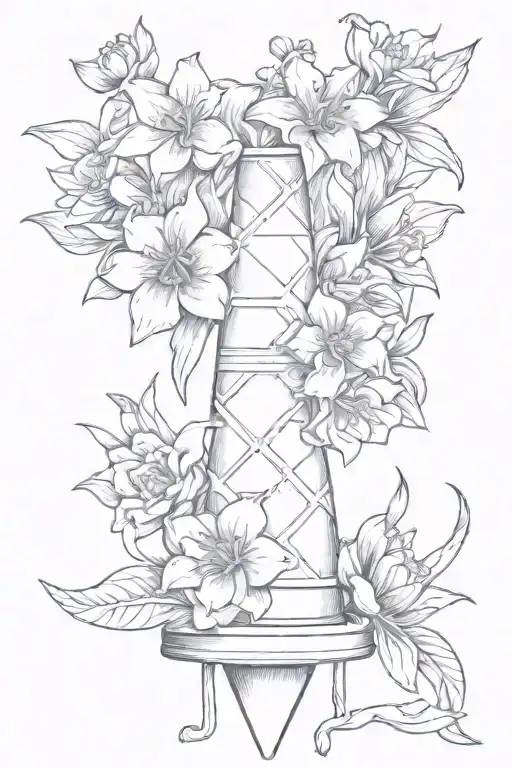 traffic cone with narcissist flowers tattoo design idea