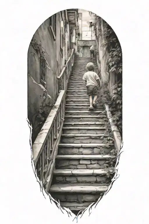 stairs to heaven with little boy tattoo design idea