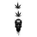 composition,black robot skull with gas mask,marijuana leaves in the background,dripping blood tattoo design idea