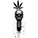 composition,black robot skull with gas mask,marijuana leaves in the background,dripping blood tattoo design idea
