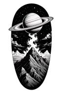 smoke forming saturn on top of a mountain peak tattoo design idea