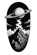 smoke forming saturn on top of a mountain peak tattoo design idea