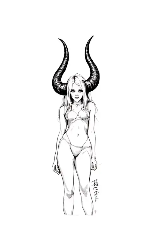 slutty sissy boi with long horns tattoo design idea
