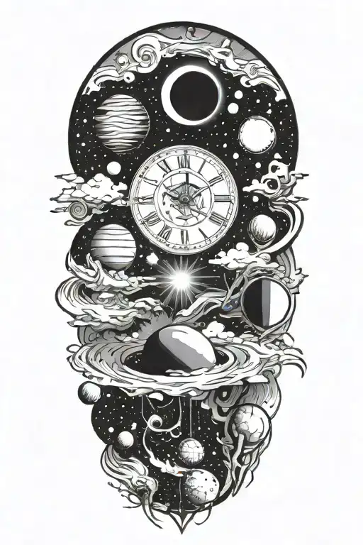 sky,planets,time universe, tattoo design idea