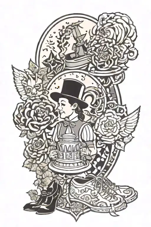 themes from "wizard of oz", "the wiz", and "wicked the musical" tattoo design idea