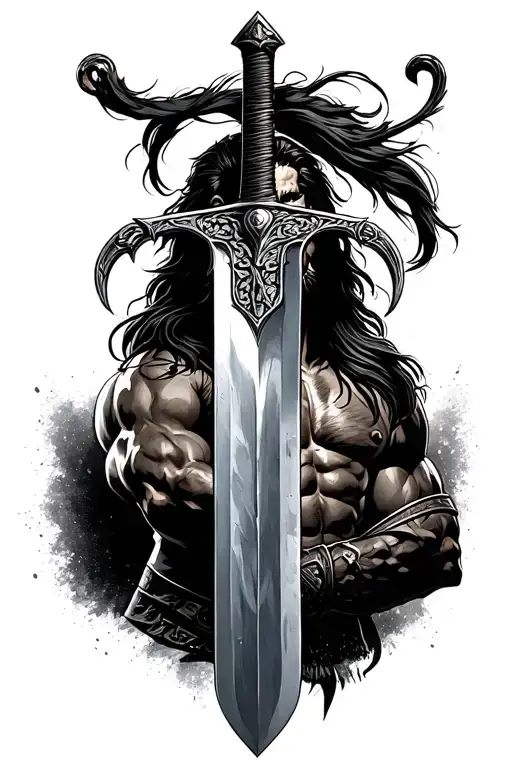 conan the barbarians sword in a traditional style tattoo design idea