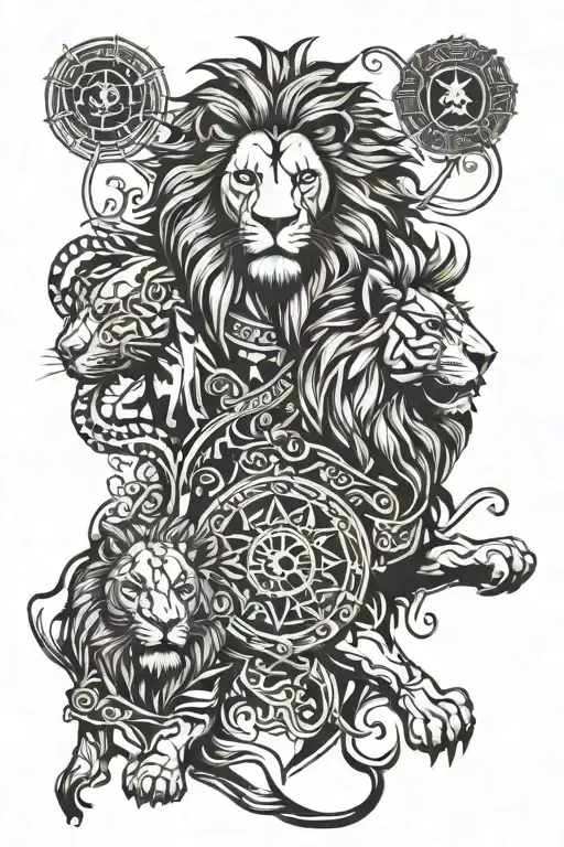 lion and ethiopian warrior abstract tattoo. the man warrior and lion should overlay each other  tattoo design idea