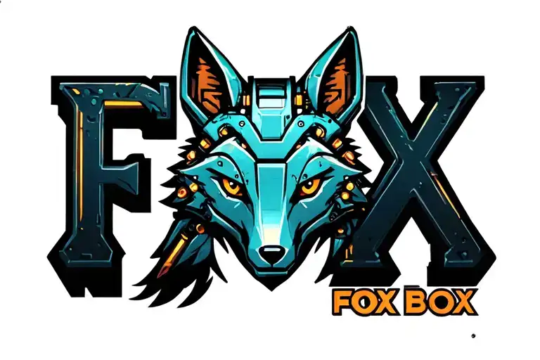 "Fox Box" "Fox Box" "Fox Box" Words "Fox Box". Mechanical Fox head made out of  battery elements. tattoo design idea