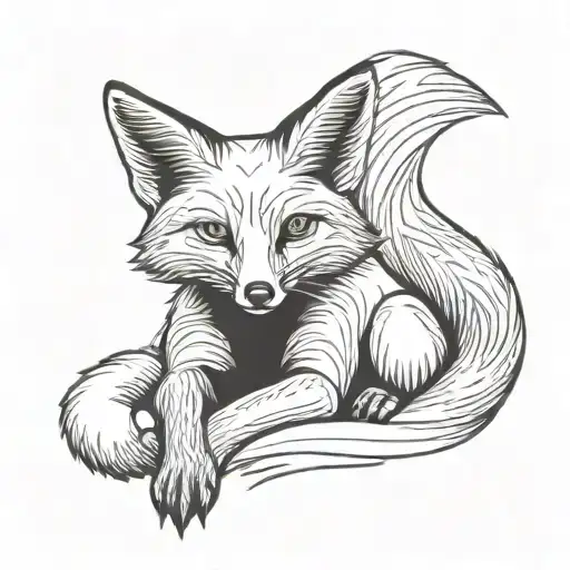 fox with two tails sitting tattoo design idea
