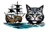 pirate ship with cat captain at the bar tattoo design idea