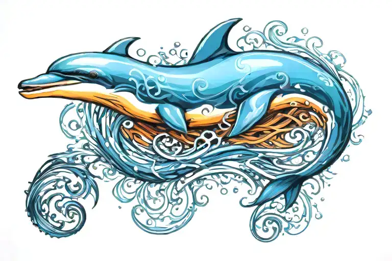 dolphin with infinty sign tattoo design idea