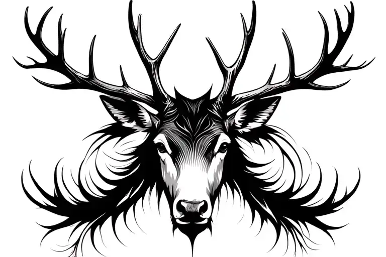 elk head with antlers black tattoo design idea