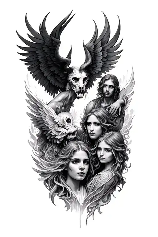 heaven vs Hell, time, memorial, family tattoo design idea