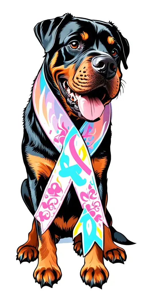 Cancer ribbon intertwined with  a Rottweiler. tattoo design idea