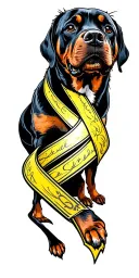 Cancer ribbon intertwined with  a Rottweiler. tattoo design idea