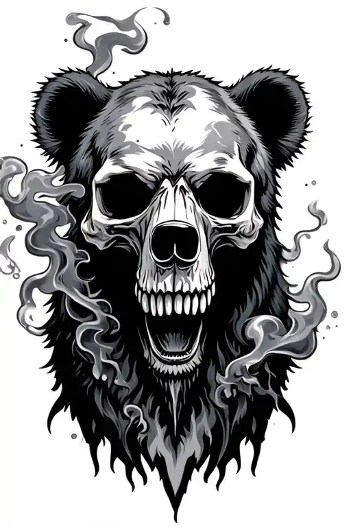 skull death bear smoke tattoo design idea