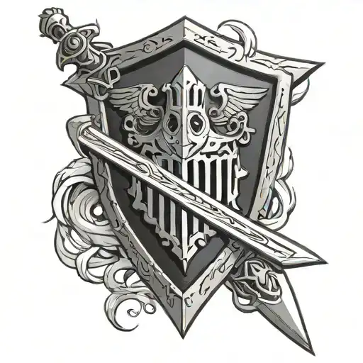 black templar shield with twin comet warhammer behind it tattoo design idea