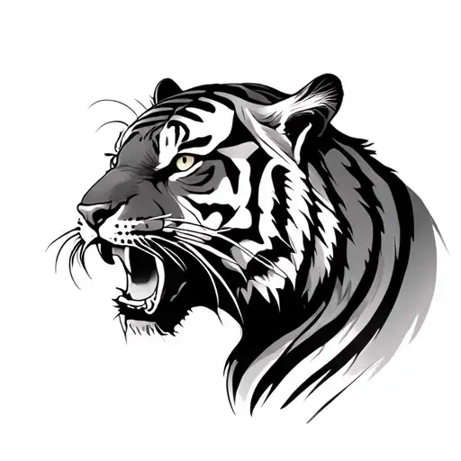 semi realistic roaring tiger side profile tattoo design idea