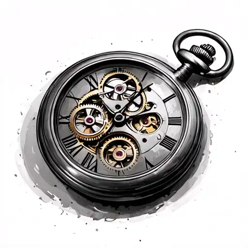 pocket watch mechanism  time of 3:30 tattoo design idea