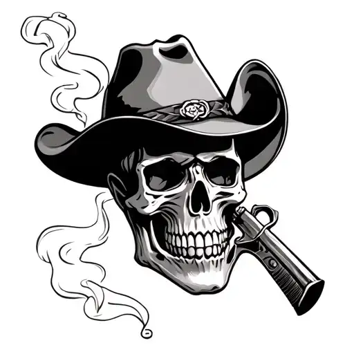 Cowboy Skull Smoking tattoo design idea