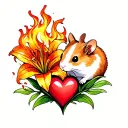 fireball lily and hamster paws and heart symbolizing love tattoo design idea
