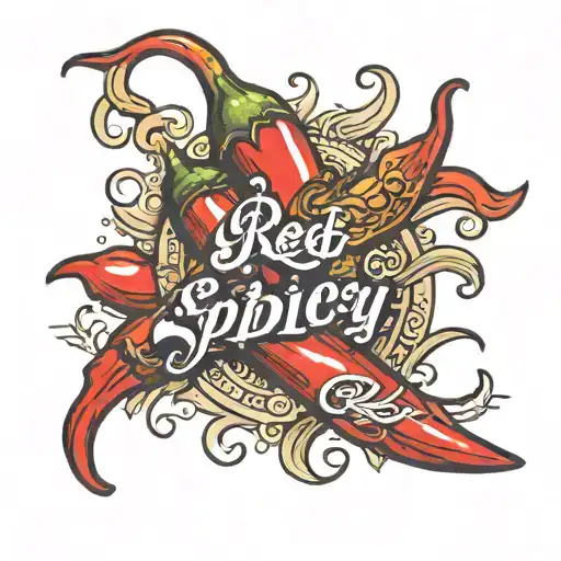 red chili pepper with the name spicy in calligraphy tattoo design idea