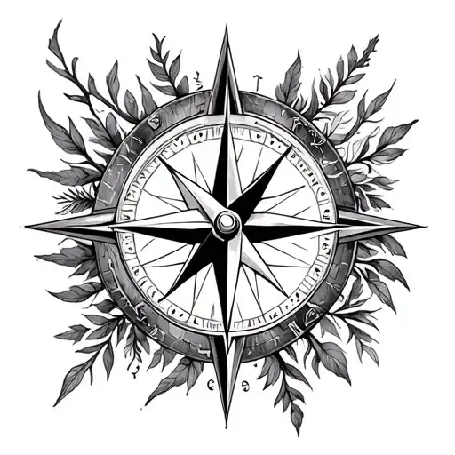 moral compass nature theme tattoo design idea