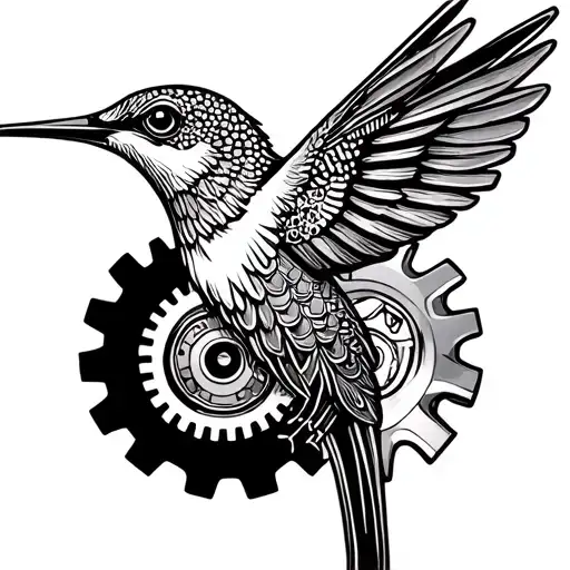 colibri bio mechanical gears tattoo design idea