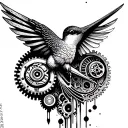 colibri bio mechanical gears tattoo design idea