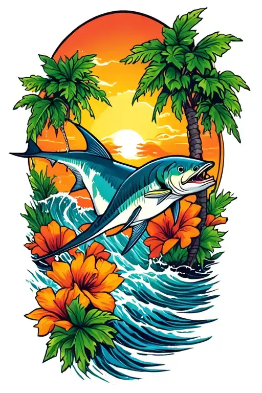 "FL" marlin leaping tattoo design idea