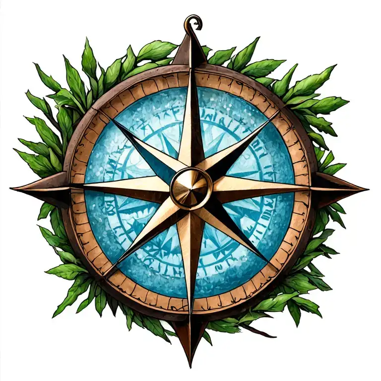 nautical star, compass, weeping willow tattoo design idea