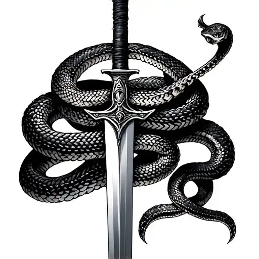 Historically acurate templar sword with one single snake with month open wrapped around it.  tattoo design idea
