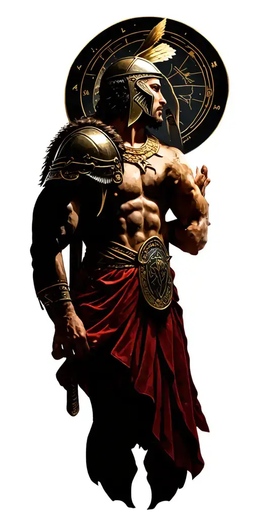 Greek gods nemesis and apollo there signes or symbols and zodiac twins but as Spartan worrior, in male and female tattoo design idea