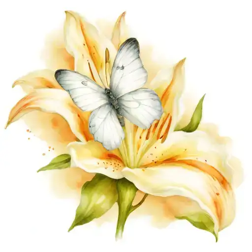 little white butterfly on a lily flower tattoo design idea