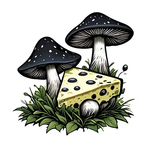 cartoon blue cheese and magic mushrooms  tattoo design idea