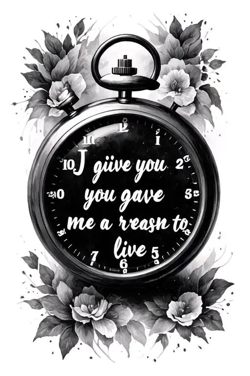 stop watch with time of 4:36 pm and quote "I gave you life, you gave me a reason to live" tattoo design idea
