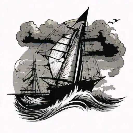 sailboat sailing away, with intitials EH top of sail, ferris wheel on jib tattoo design idea
