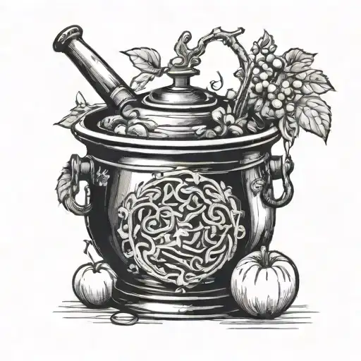 eintracht frankfurt and apple wine and cooking pot overflowing tattoo design idea