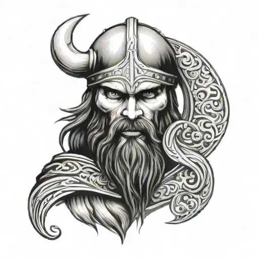 Viking skull with beard side profile tattoo design idea