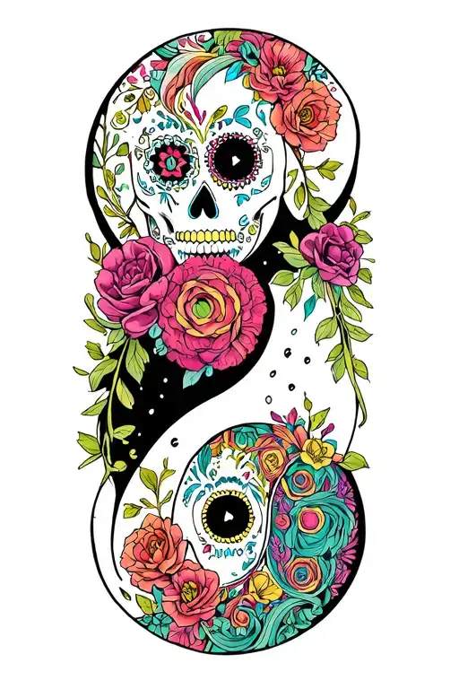 "Write name Lenny and vince" day of the dead ying yang tattoo design idea