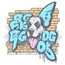 brick wall with graffiti writing "big dog tattoo studio" st bernard tattoo design idea