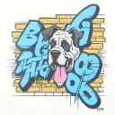 brick wall with graffiti writing "big dog tattoo studio" st bernard tattoo design idea