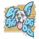 brick wall with graffiti writing "big dog tattoo studio" st bernard tattoo design idea