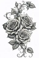 two roses with vines snd leaves and twk forget me nots tattoo design idea