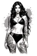 Sexy girl, petite, big boobs, wide hips, bikini . long hair,sexual. Seductive. Full Body, standing with legs and feet tattoo design idea