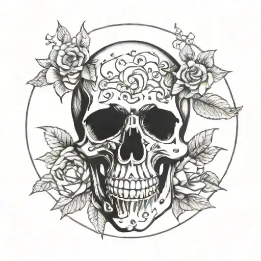 skull , round shape  tattoo design idea