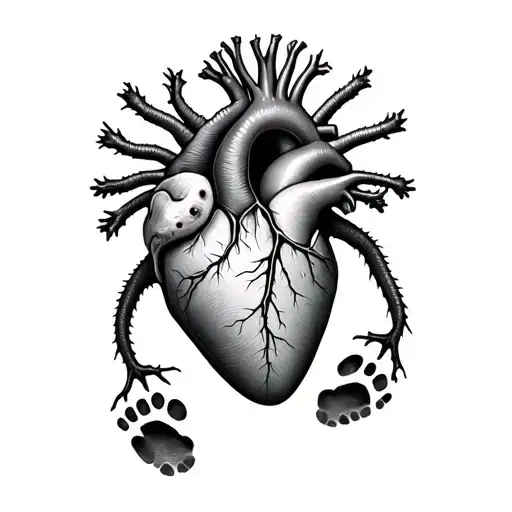 anatomical heart with crested gecko footprints on the inside tattoo design idea