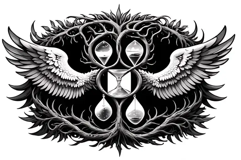 tree of life, hourglass, pheonix, and wings all intertwined  tattoo design idea